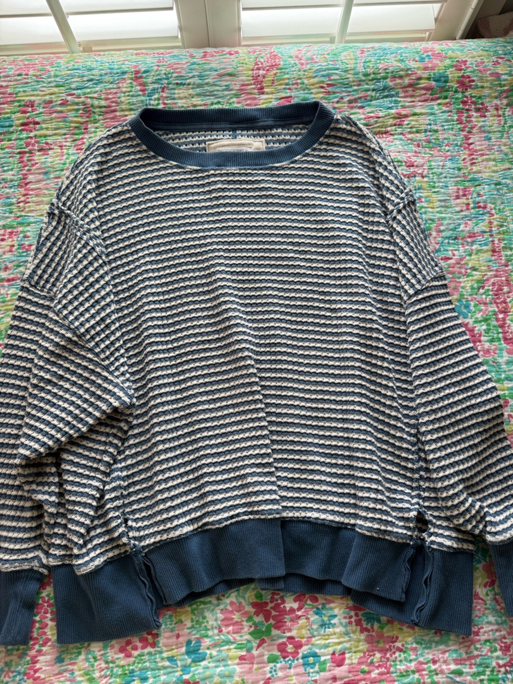 American Eagle Outfitters Blue & White Striped Crewneck Sweater